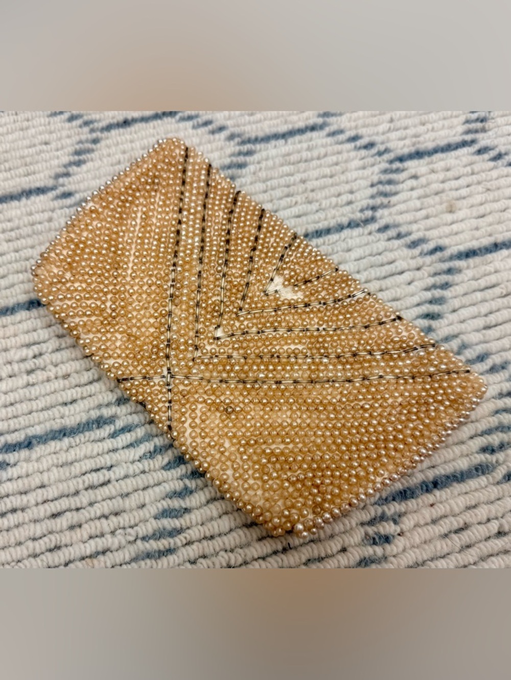 RICCI Vintage 50’s/60’s Creamy Faux Pearl Chevron Beaded Envelope Clutch Purse - Picture 8 of 16